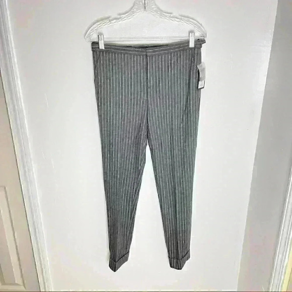 NEW ATM Anthony Thomas Melillo Adjustable Grey Pinstripe Cropped Dress Pants - Picture 2 of 8